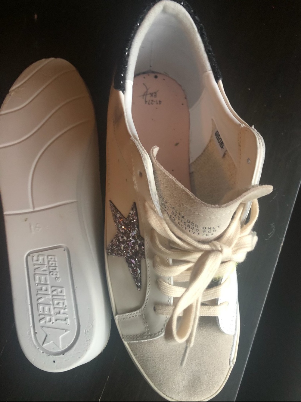 Golden Goose Cream Sneakers with Pink Glitter Star and Black Heel 10 - Picture 10 of 10